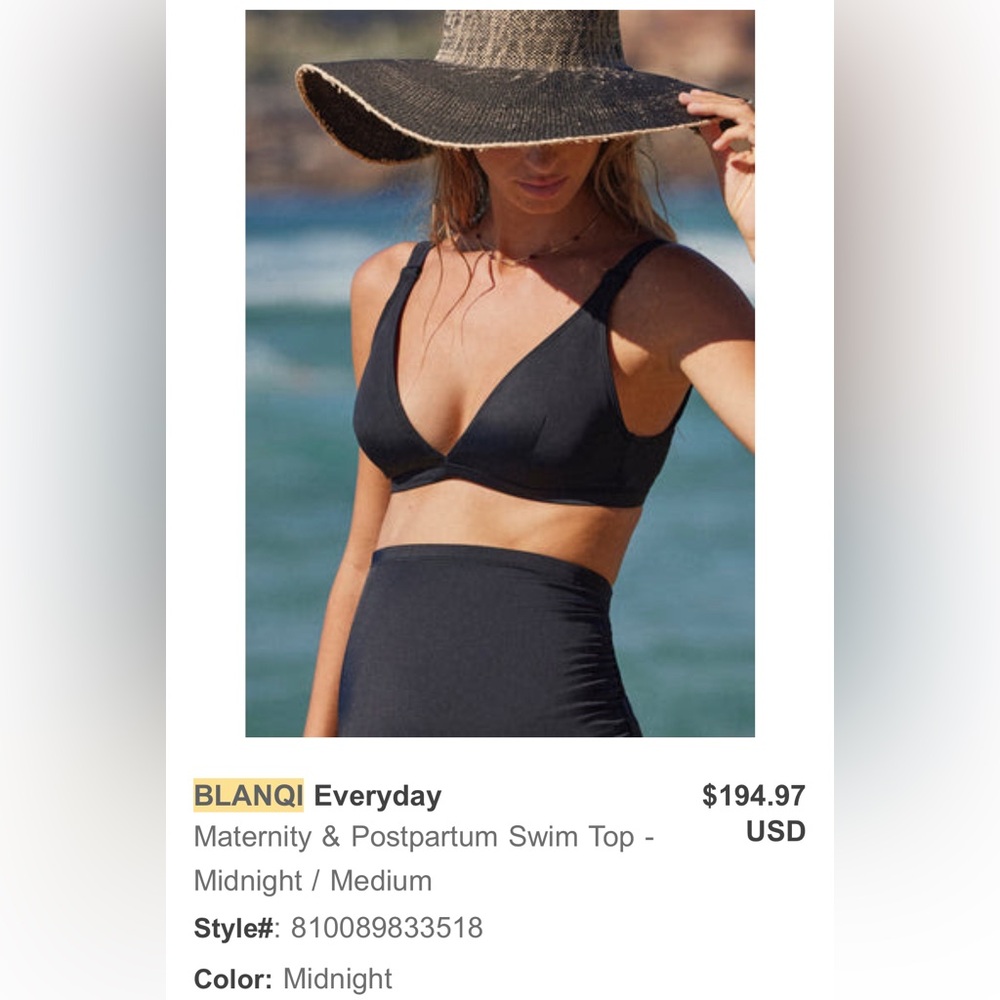 NWT Blanqi Maternity and Post Partum Everyday Swim Top in black size M